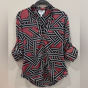 Express Portofino Shirt Womens Size XXS Blue Button Front Long Roll Tab Sleeve